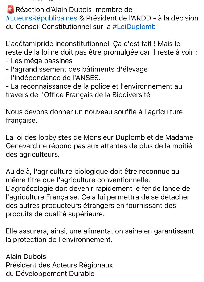 Lueurs Républicaines (@lueursrep) on Twitter photo 🚨Réaction d’<a href="/alain07dubois/">Alain Dubois</a> membre de #LueursRépublicaines & Président de l’ARDD - à la décision du Conseil Constitutionnel sur la #LoiDuplomb ⬇️ 🚨Réaction d’<a href="/alain07dubois/">Alain Dubois</a> membre de #LueursRépublicaines & Président de l’ARDD - à la décision du Conseil Constitutionnel sur la #LoiDuplomb ⬇️