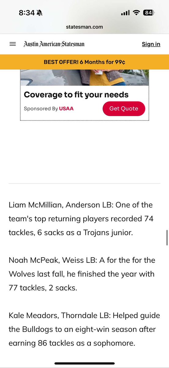 Liam McMillan (@liammcmillan_5) on Twitter photo Much appreciated <a href="/statesman/">Austin Statesman</a> for putting me on the top 100 area players!
<a href="/d_hatcher80/">Coach Hatcher</a> <a href="/Zoumboukos65/">Peter Zoumboukos</a> <a href="/CoachBHolcomb/">Bo Holcomb</a> <a href="/TStateKA05/">Ryan Burrow</a> <a href="/TXTopTalent/">TX TOP TALENT</a> <a href="/TrojanAnderson/">Anderson Trojans Football</a> <a href="/PrepRedzoneTX/">Prep Redzone Texas</a> <a href="/SATXrecruiting/">NSR Texas (South, Central, East Texas)</a> <a href="/coachfrazierMSU/">Coach Blake Frazier</a> <a href="/CoachKirkBryant/">Kirk Bryant</a> <a href="/CoachD_BisonsWR/">Ryan Derrick</a> <a href="/CoachFaske/">Caid Faske</a> <a href="/Coach__OMalley/">Coach O’Malley</a> <a href="/var_austin/">VAR</a> Much appreciated <a href="/statesman/">Austin Statesman</a> for putting me on the top 100 area players!
<a href="/d_hatcher80/">Coach Hatcher</a> <a href="/Zoumboukos65/">Peter Zoumboukos</a> <a href="/CoachBHolcomb/">Bo Holcomb</a> <a href="/TStateKA05/">Ryan Burrow</a> <a href="/TXTopTalent/">TX TOP TALENT</a> <a href="/TrojanAnderson/">Anderson Trojans Football</a> <a href="/PrepRedzoneTX/">Prep Redzone Texas</a> <a href="/SATXrecruiting/">NSR Texas (South, Central, East Texas)</a> <a href="/coachfrazierMSU/">Coach Blake Frazier</a> <a href="/CoachKirkBryant/">Kirk Bryant</a> <a href="/CoachD_BisonsWR/">Ryan Derrick</a> <a href="/CoachFaske/">Caid Faske</a> <a href="/Coach__OMalley/">Coach O’Malley</a> <a href="/var_austin/">VAR</a>