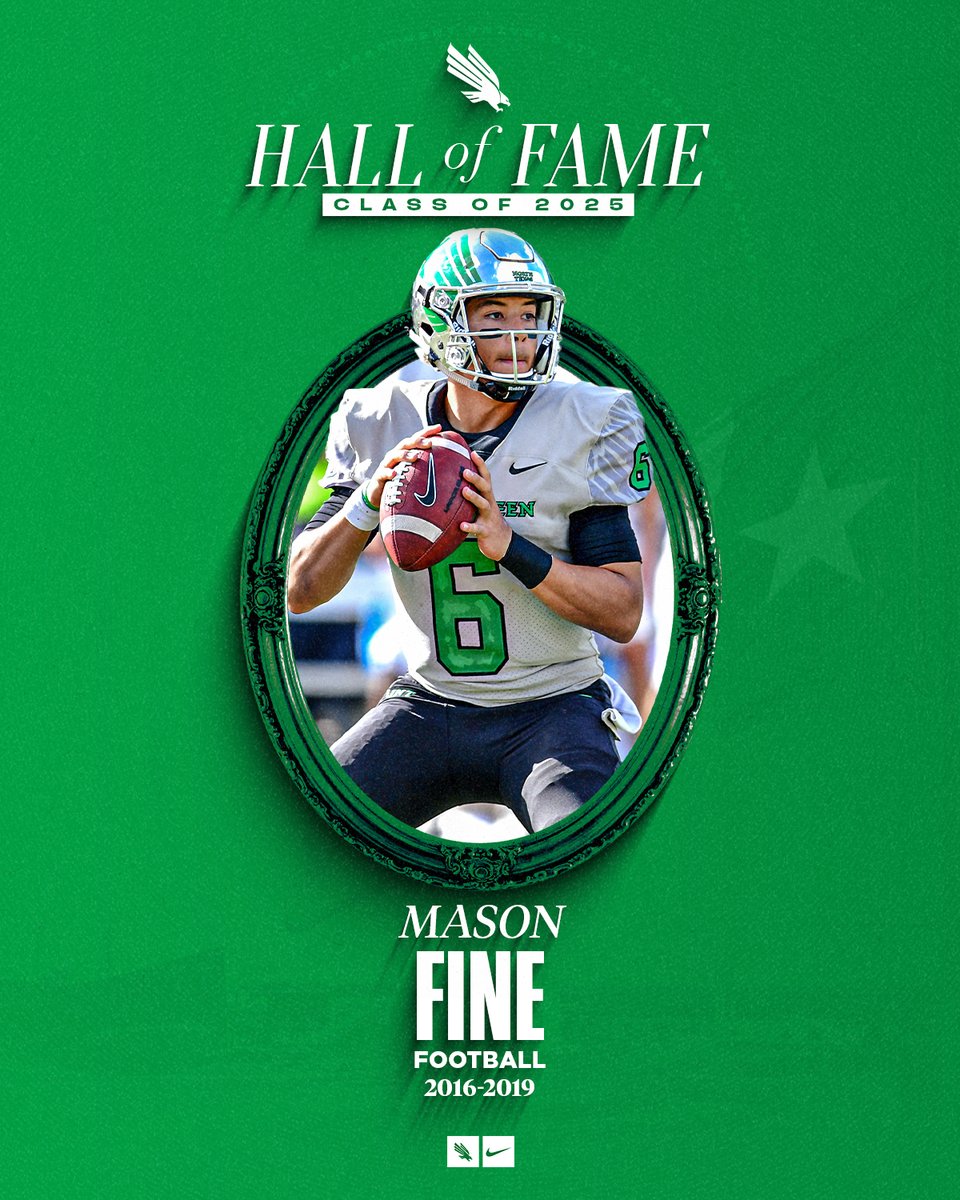 UNT Football (@meangreenfb) on Twitter photo One of the best to ever play for the Mean Green is a first ballot Hall of Famer!
Congratulations to <a href="/Masonfine09/">Mason Fine</a> on your induction into the UNT Athletics Hall of Fame!!
#GMG🦅 One of the best to ever play for the Mean Green is a first ballot Hall of Famer!
Congratulations to <a href="/Masonfine09/">Mason Fine</a> on your induction into the UNT Athletics Hall of Fame!!
#GMG🦅