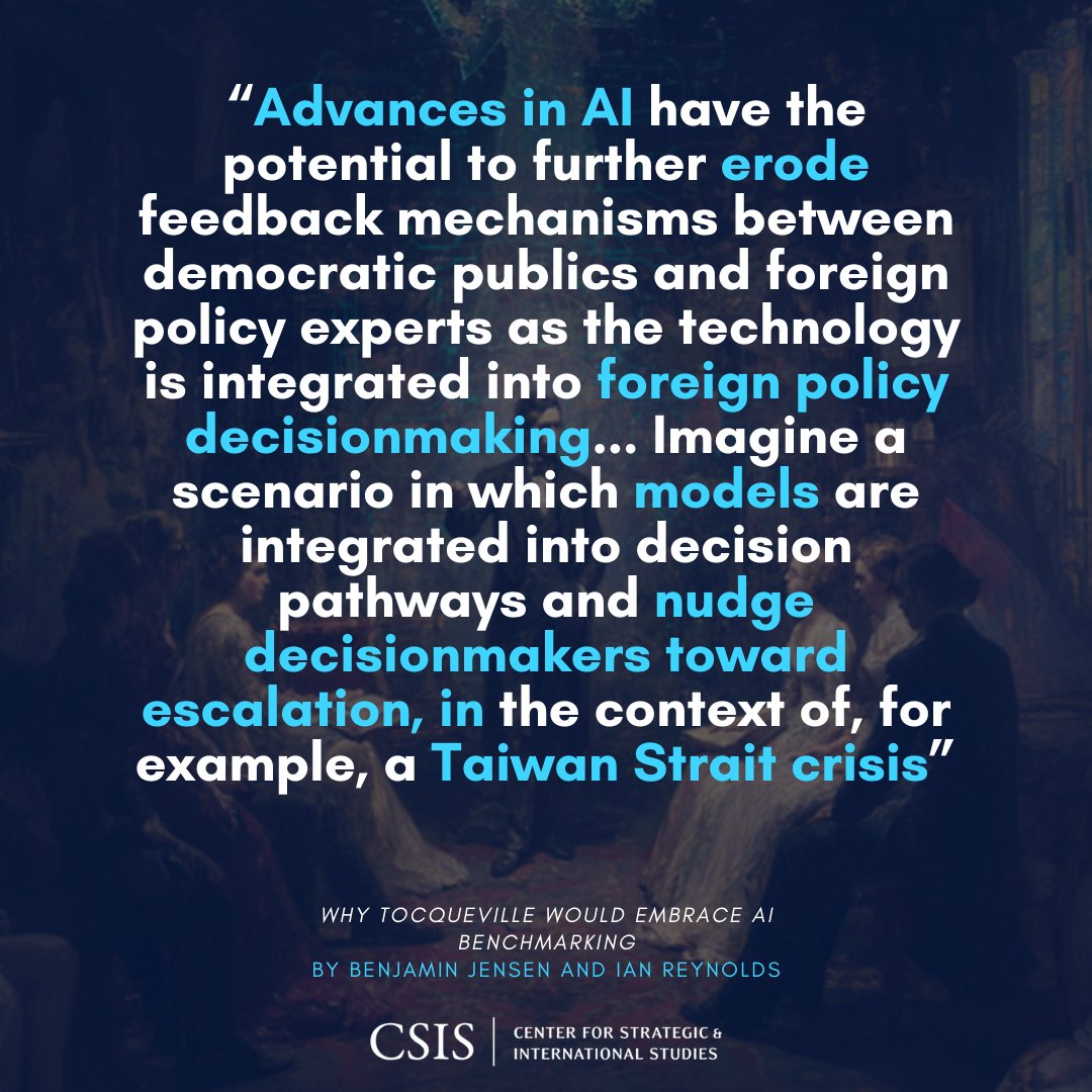 CSIS Futures Lab (@csisfutures) on Twitter photo 📌 Do you think benchmarking should play a role in preventing AI escalation in military or geopolitical crises??
Read this by <a href="/IJ_Reynolds/">Ian Reynolds</a>: csis.org/analysis/why-t…
#TechPolicy #AIGovernance 📌 Do you think benchmarking should play a role in preventing AI escalation in military or geopolitical crises??
Read this by <a href="/IJ_Reynolds/">Ian Reynolds</a>: csis.org/analysis/why-t…
#TechPolicy #AIGovernance