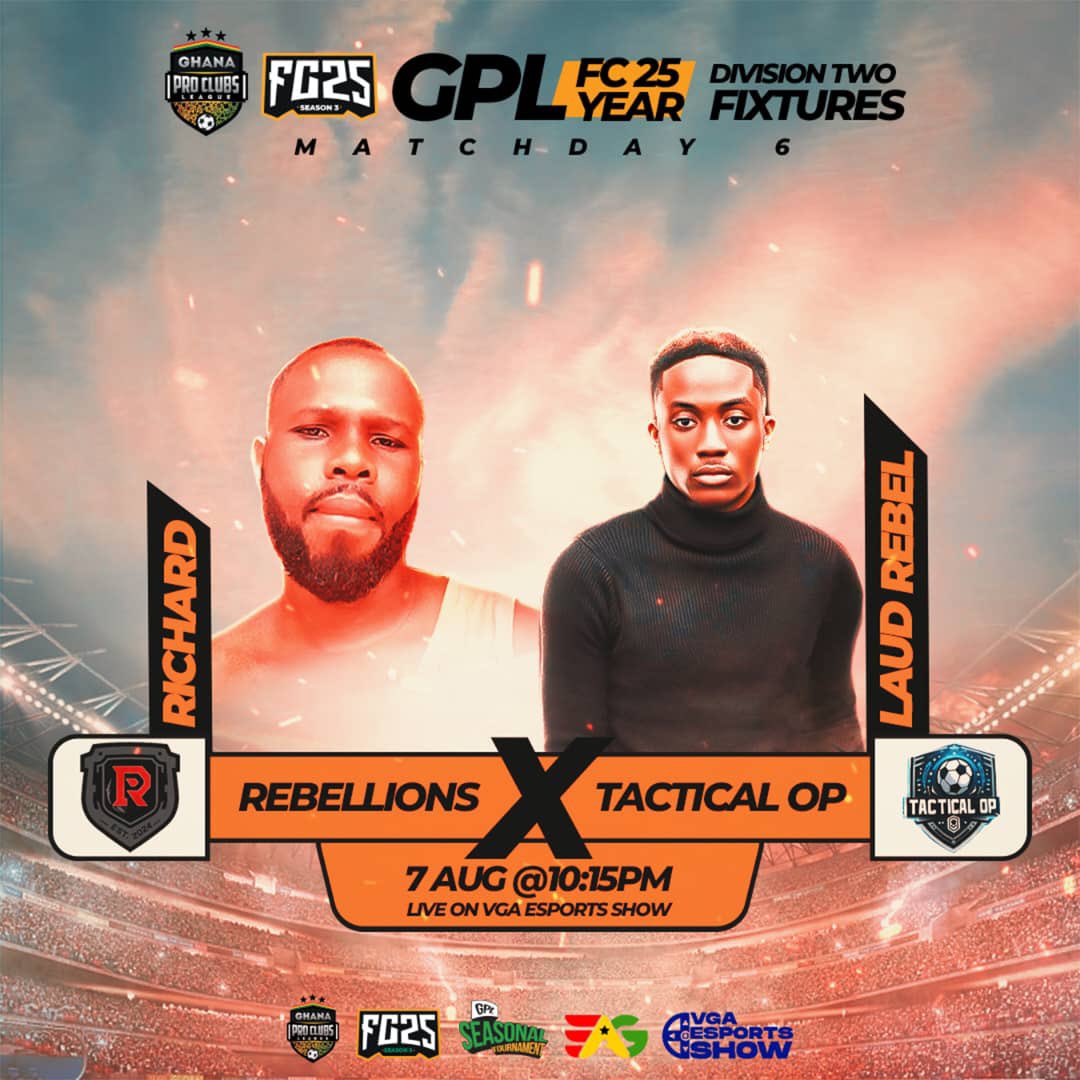 Ghanaproclubs's tweet photo. ๐ด LIVE NOW!
The battle is on between Tactical OP and Rebellions! ๐ฅ
Catch every moment of this high-stakes clash LIVE on the GPL Stream Hub, powered by the VGA Esports Show. ๐ฎ๐ฅ
๐บ Watch here ๐ https://t.co/aaRpuBkn6P
#GPL #VGAEsports #TacticalOP #Rebellions #FCProclubs #GhanaEsports #LiveNow
