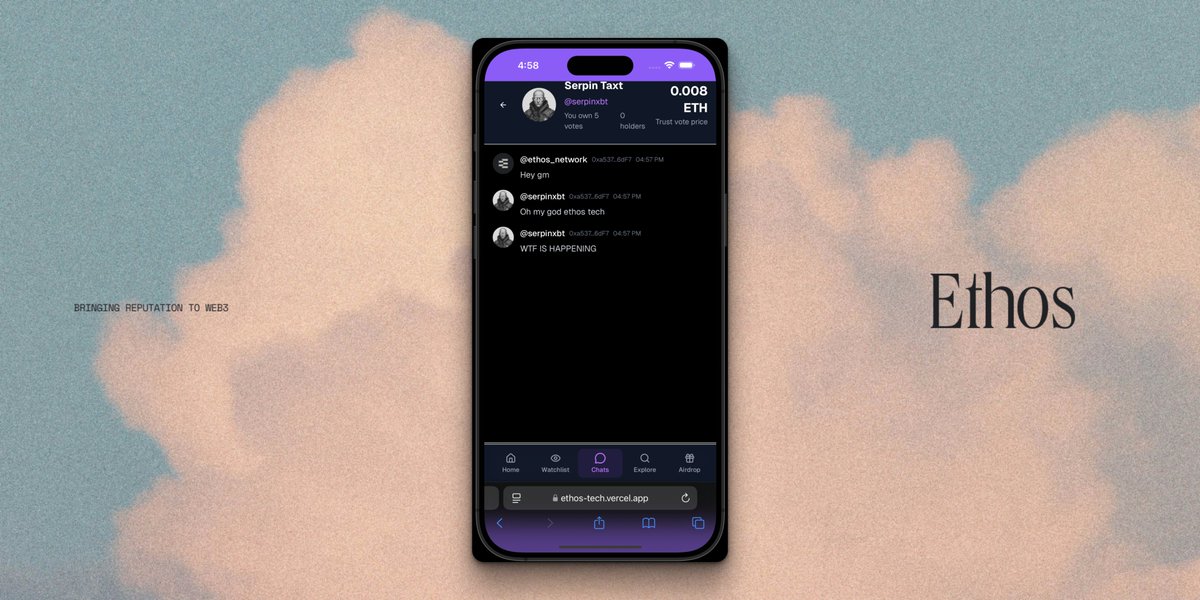 introducing: ethos tech

100% vibe coded replacement for <a href="/friendtech/">friend.tech</a> .. created in less than 5 hrs

built on top of <a href="/ethos_network/">Ethos</a> reputation markets holdings (trust/distrust in user's reputation)

🚩somehow friend tech was even MORE low tech than I thought ↓