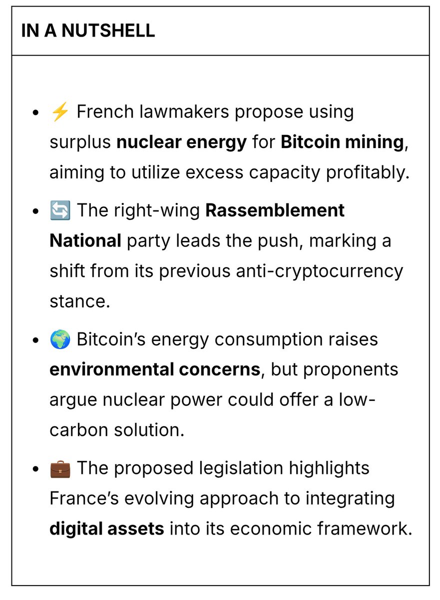 🌍 BREAKING WORLD NEWS | BTC
“Nuclear Power Is The Future”
France Proposes Controversial Bitcoin Mining Plan Fueled By Atomic Energy

Comment if you want to see this 👍🏼