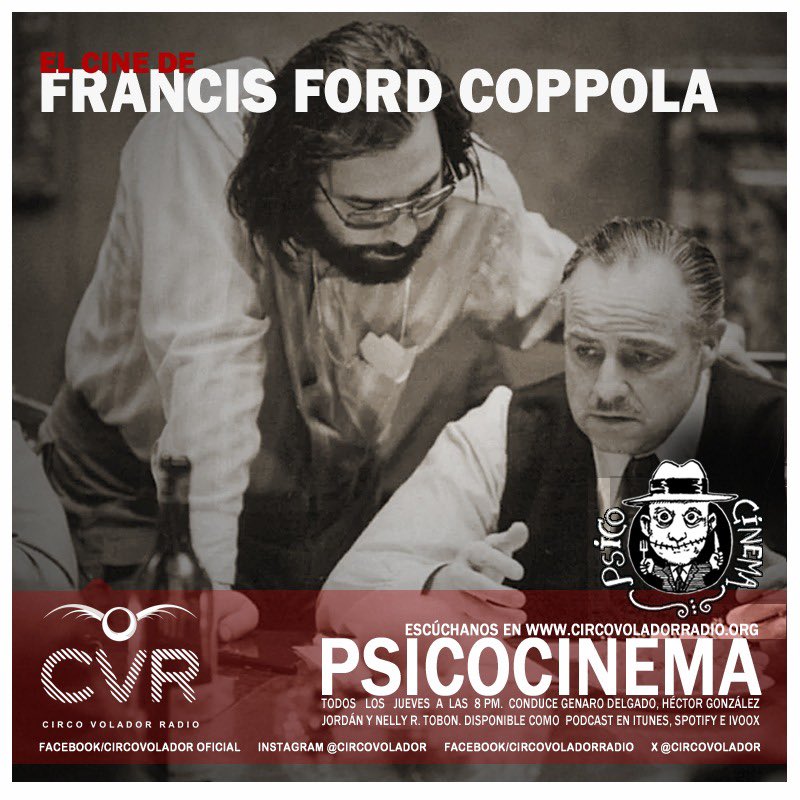 cineclub PsicoCinema (@psicocinemacv) on Twitter photo Es jueves y toca hablar en Psicocinema del Director Francis Ford Coppola con <a href="/genarodelgado/">Genaro Delgado</a> <a href="/hecjor1/">Héctor González Jordán</a> <a href="/NellyRTob/">Nelly R. Tobón</a>
Escucha la transmisión en directo en punto de las 8pm por <a href="/circovolador/">Circo Volador</a> RADIO
circovoladorradio.org Es jueves y toca hablar en Psicocinema del Director Francis Ford Coppola con <a href="/genarodelgado/">Genaro Delgado</a> <a href="/hecjor1/">Héctor González Jordán</a> <a href="/NellyRTob/">Nelly R. Tobón</a>
Escucha la transmisión en directo en punto de las 8pm por <a href="/circovolador/">Circo Volador</a> RADIO
circovoladorradio.org