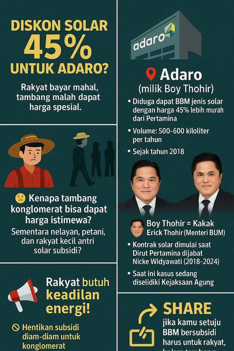 🇮🇩🐯𝐋𝐞𝐚𝐝𝐞𝐫'𝐬🐯🇮🇩 (@sami86pilang) on Twitter photo Tambang Tajir Adaro Diduga Dapat Subsdi BBM 45 Persen Dari Pertamina.
Apa Ini Bkn KKN dan Salah Sasaran?
Beranikah <a href="/KejaksaanRI/">Kejaksaan RI</a> Menangani Masalah Ini?
inilah.com/tambang-tajir-… Tambang Tajir Adaro Diduga Dapat Subsdi BBM 45 Persen Dari Pertamina.
Apa Ini Bkn KKN dan Salah Sasaran?
Beranikah <a href="/KejaksaanRI/">Kejaksaan RI</a> Menangani Masalah Ini?
inilah.com/tambang-tajir-…