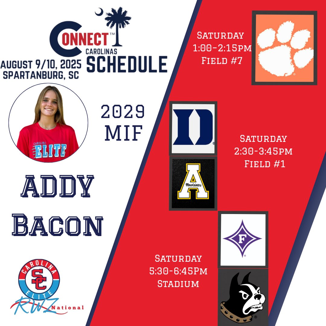 Addy Bacon (@addybac11) on Twitter photo So excited for this weekends <a href="/DDSBandEvents/">Diamond Direction</a> Connect Carolinas Camp in Spartanburg, SC. Can’t wait to be on the field and learn from these amazing coaches. <a href="/CESCRWZ/">Carolina Elite National RWZ/Drotar</a> <a href="/clemsonsoftball/">Clemson Softball 🥎</a> <a href="/WoffordSoftball/">Wofford Softball</a> @furmansoftball <a href="/DukeSOFTBALL/">Duke Softball</a> <a href="/AppStateSB/">App State Softball</a> So excited for this weekends <a href="/DDSBandEvents/">Diamond Direction</a> Connect Carolinas Camp in Spartanburg, SC. Can’t wait to be on the field and learn from these amazing coaches. <a href="/CESCRWZ/">Carolina Elite National RWZ/Drotar</a> <a href="/clemsonsoftball/">Clemson Softball 🥎</a> <a href="/WoffordSoftball/">Wofford Softball</a> @furmansoftball <a href="/DukeSOFTBALL/">Duke Softball</a> <a href="/AppStateSB/">App State Softball</a>