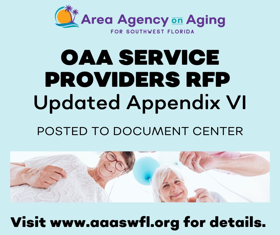 The Area Agency on Aging for SW Florida has added an update to its Older Americans Act Service Providers RFP. You can find details posted on our website's DOCUMENT CENTER. l8r.it/LCVG