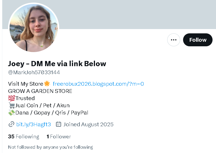 RBNewsDaily's tweet photo. 🚨I never thought I’d see yet another Roblox Robux Generator scam in 2025... This one’s pretending to be a “Grow a Garden” filled with cookie spam. Please don’t click any links in their bio.

#RobloxScamAlert #RobloxCommunity #StaySafeRoblox #RobuxScam #GrowAGardenScam #ROBLOX https://t.co/VlanRcvJJK