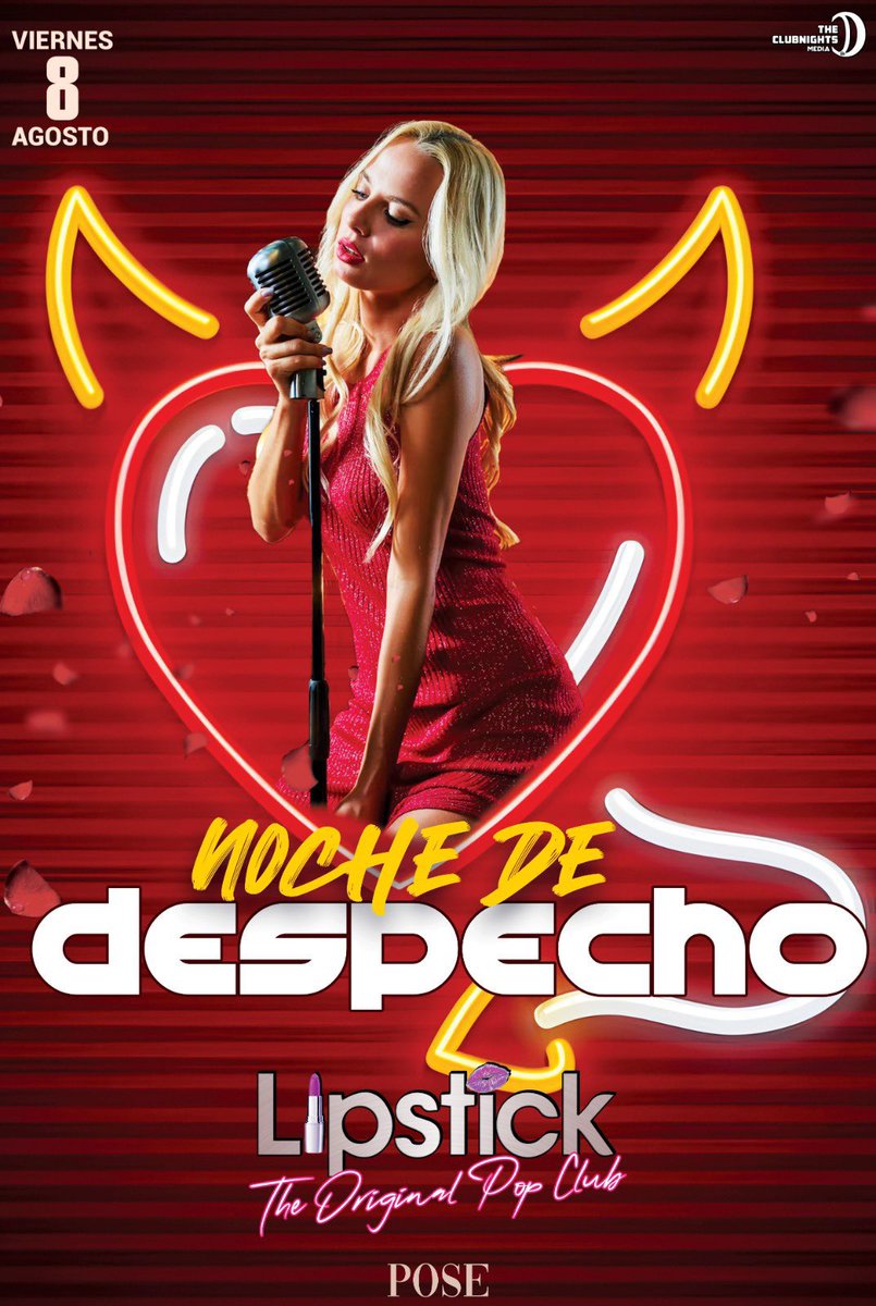 A parte de cantar al desamor te gustaría bailar una SALSA SENSUAL  para el amor…

Este es el día ⭐️VIERNES 8 AGOSTO
📍#Lipstick

💔 Noche de desamor, deslecho y despecho 💋

👠 Ven sin expectativas…
y vete con pecados nuevos.

📲 +525519416595 #Abby