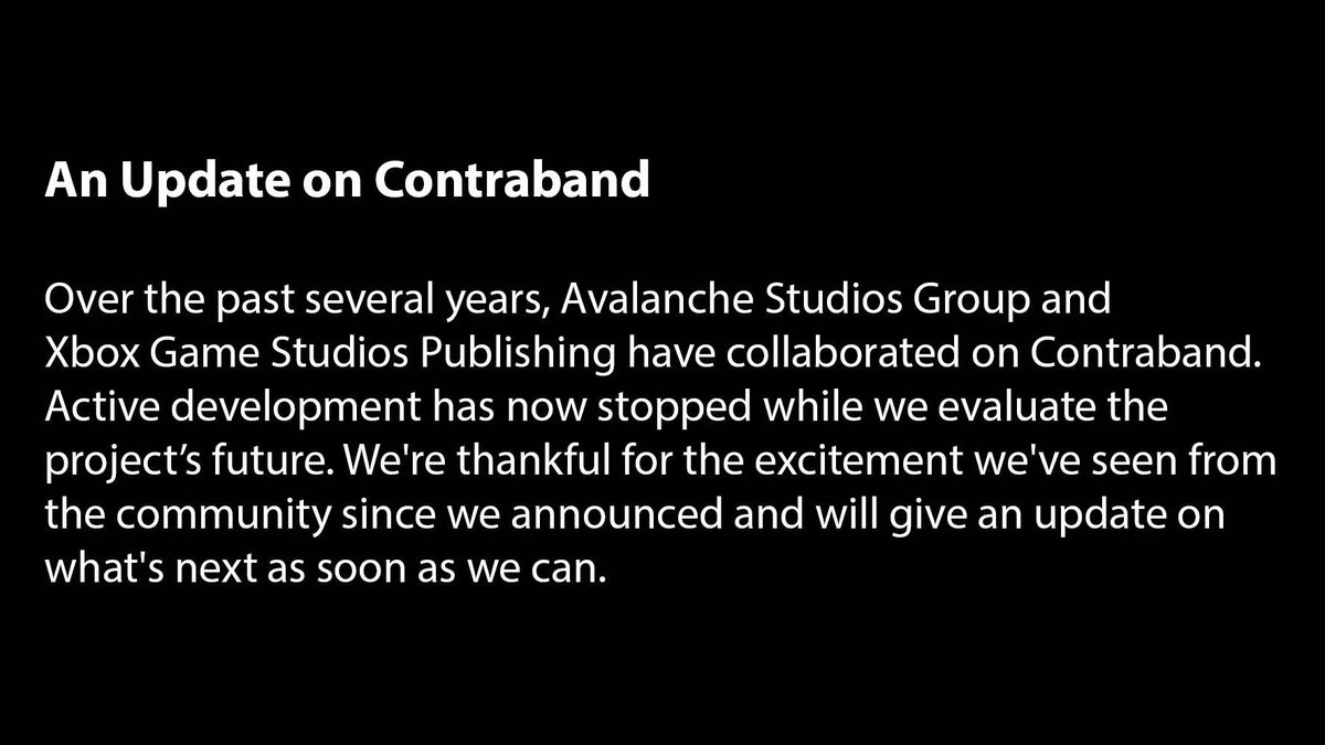 Avalanche y Xbox Games Studios detienen el desarrollo de #Contraband "mientras evaluamos el futuro del proyecto".
