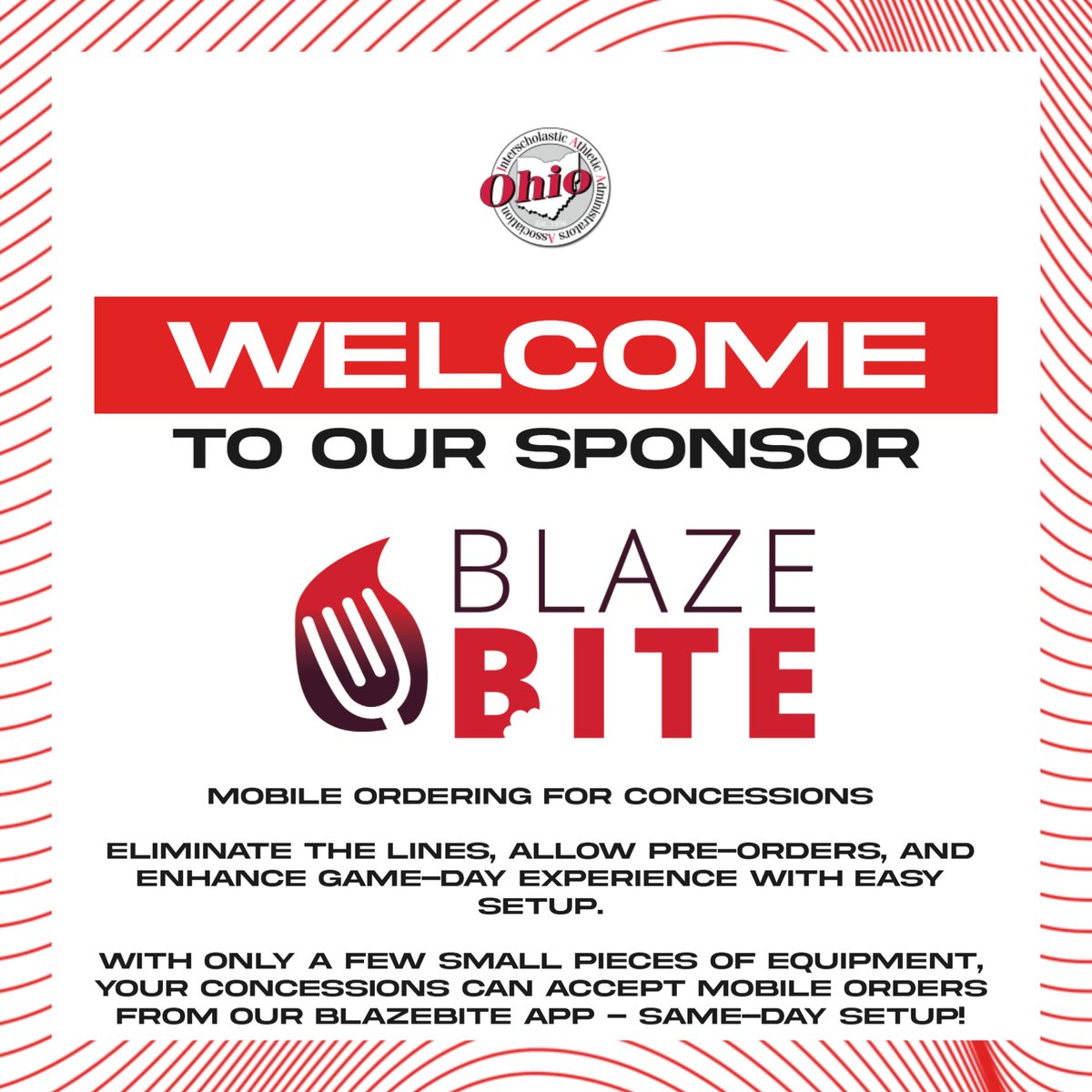 Welcome our OIAAA Sponsor Blaze Bite!  Go to blazebite.com to improve your concession stand ordering for the fall!