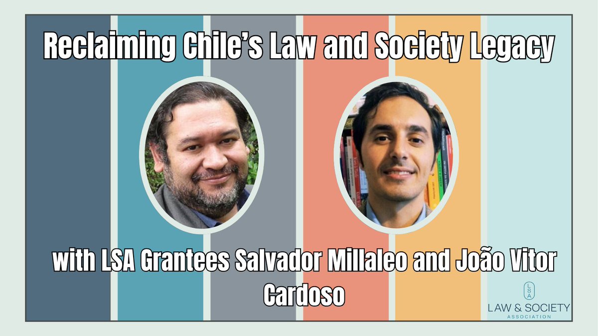 Law and Society (@law_soc) on Twitter photo Pinochet’s regime silenced Chile’s emerging #LawAndSociety field. 50 years later, LSA grantees João Vitor Cardoso (<a href="/SantoTomas_Tco/">Santo Tomás Temuco</a>) and <a href="/smillaleo/">Salvador Millaleo</a> (<a href="/derechouchile/">Facultad de Derecho</a>) are reclaiming and restoring Chile’s rich tradition of #Sociolegal scholarship.
Learn more: bit.ly/ChileLSA25 Pinochet’s regime silenced Chile’s emerging #LawAndSociety field. 50 years later, LSA grantees João Vitor Cardoso (<a href="/SantoTomas_Tco/">Santo Tomás Temuco</a>) and <a href="/smillaleo/">Salvador Millaleo</a> (<a href="/derechouchile/">Facultad de Derecho</a>) are reclaiming and restoring Chile’s rich tradition of #Sociolegal scholarship.
Learn more: bit.ly/ChileLSA25