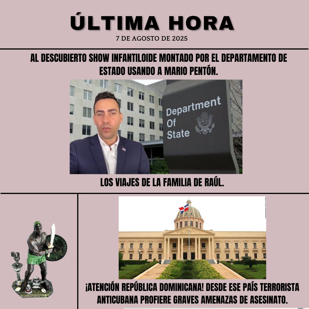 Al descubierto show infantiloide montado por el Departamento de Estado usando a Mario Pentón en relación a los viajes de la familia de Raúl a EEUU ¡Atención Republica Dominicana! Desde ese país, terrorista anticubana profiere graves amenazas de asesinato. Hoy en YouTube. #Cuba