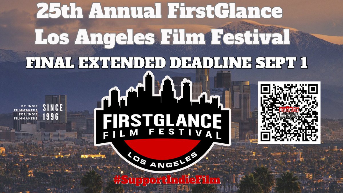 #filmmakers
25th <a href="/FirstGlanceFilm/">FirstGlance Film Festivals- Checkmark since 2019</a> #losangeles #filmfestival
LA's longest running #indiefilm #festival
#SciFi 
#horror
#drama 
#comedy 
 FINAL EXTENDED DEADLINE Sept 1 
filmfreeway.com/FirstGlanceLos… #SupportIndieFilm #FilmTwitter #FilmX