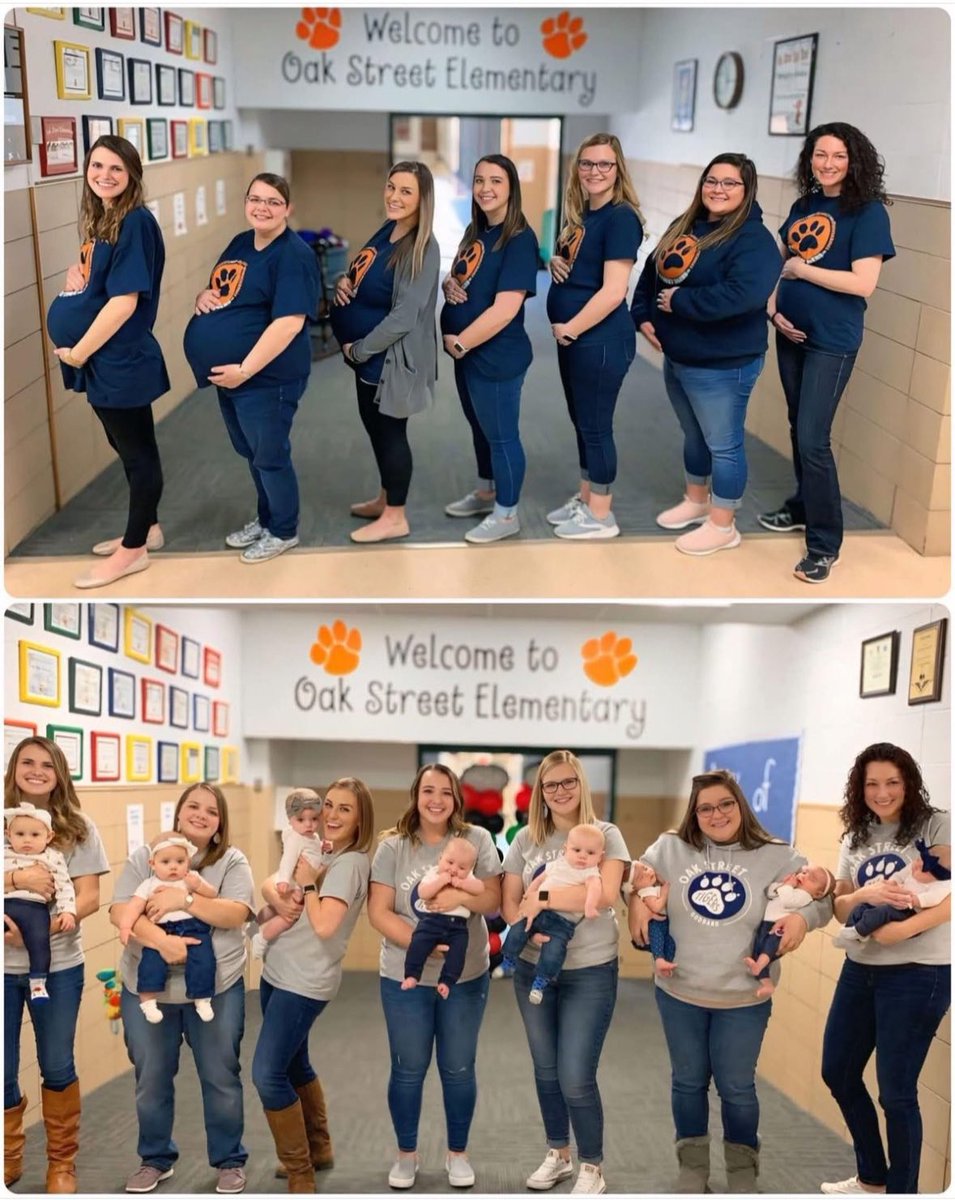 Seven teachers at Oak Street Elementary School in Kansas were pregnant at the same time.

They posed for a photo to highlight the humanity of their unborn children.

Culture is shifting.

America is becoming pro-baby again.