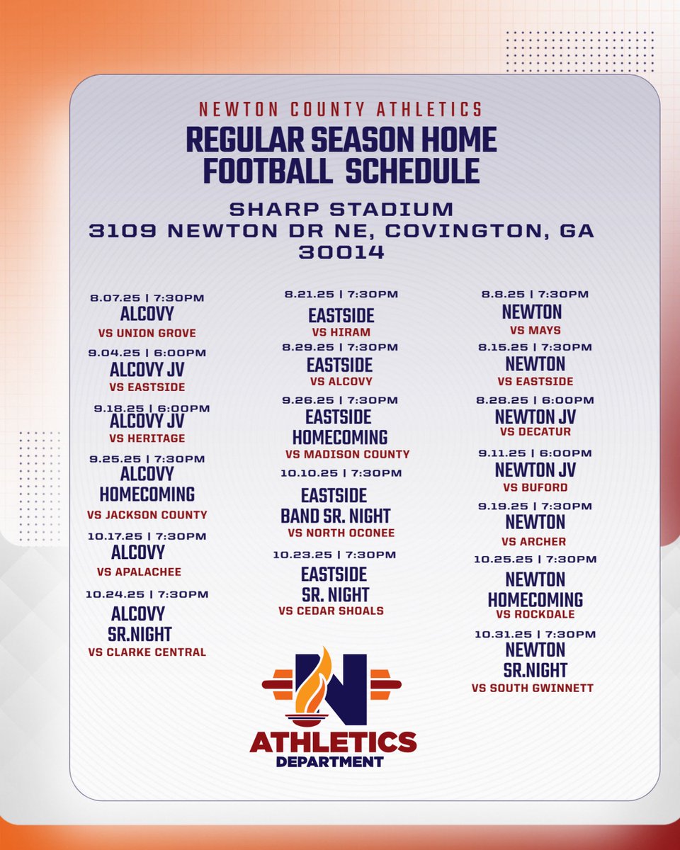 Newton County Athletics (@newtoncosports1) on Twitter photo Come out and support your local high school. This is the last year all of the high schools will use Sharp Stadium as its HOME stadium. Tickets can be purchased on gofan.co
<a href="/NewtonSupt/">Dr. Duke Bradley, III</a> <a href="/shannonjbuff/">Shannon Buff</a> <a href="/TRB_NewtonLeads/">Tracy R. Blackburn</a> <a href="/Coach_CGreen/">Carl Green,CAA</a> Come out and support your local high school. This is the last year all of the high schools will use Sharp Stadium as its HOME stadium. Tickets can be purchased on gofan.co
<a href="/NewtonSupt/">Dr. Duke Bradley, III</a> <a href="/shannonjbuff/">Shannon Buff</a> <a href="/TRB_NewtonLeads/">Tracy R. Blackburn</a> <a href="/Coach_CGreen/">Carl Green,CAA</a>