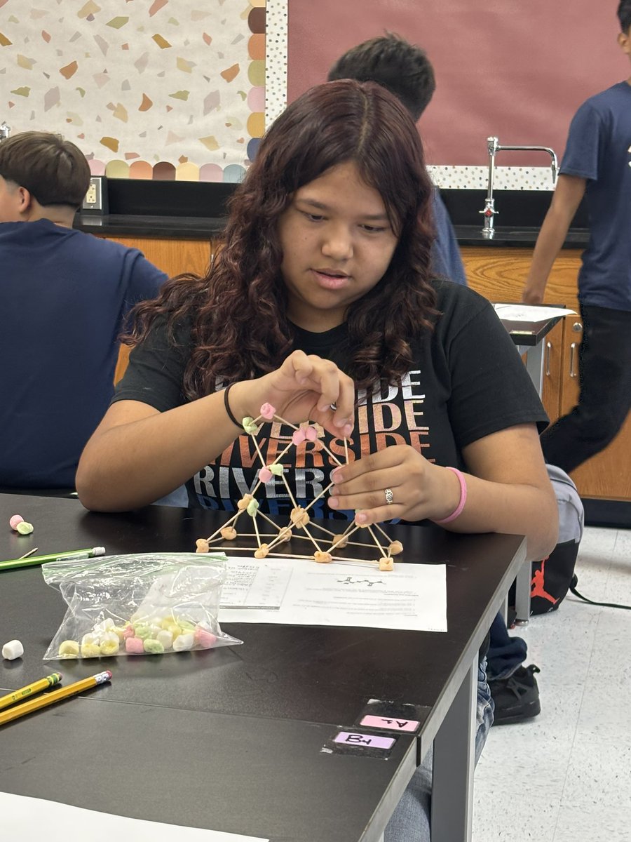 7th Grade science students identified the elements in chemical formulas, created marshmallow molecules, and sketched a drawing of their molecules.