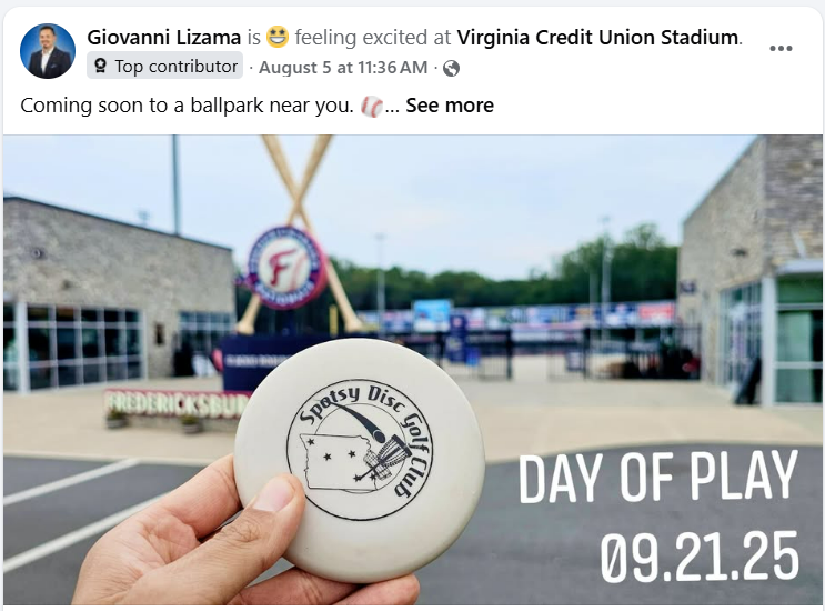 Disc golf at the home of the <a href="/FXBGNats/">Fredericksburg Nationals</a>? Oh, it's coming, and it's gonna be a home run!

Thank you, <a href="/FxbgGov/">Fredericksburg, Va</a> Parks &amp; Rec, for inviting our local club to be part of: fredericksburgva.gov/2010/Day-of-Pl…