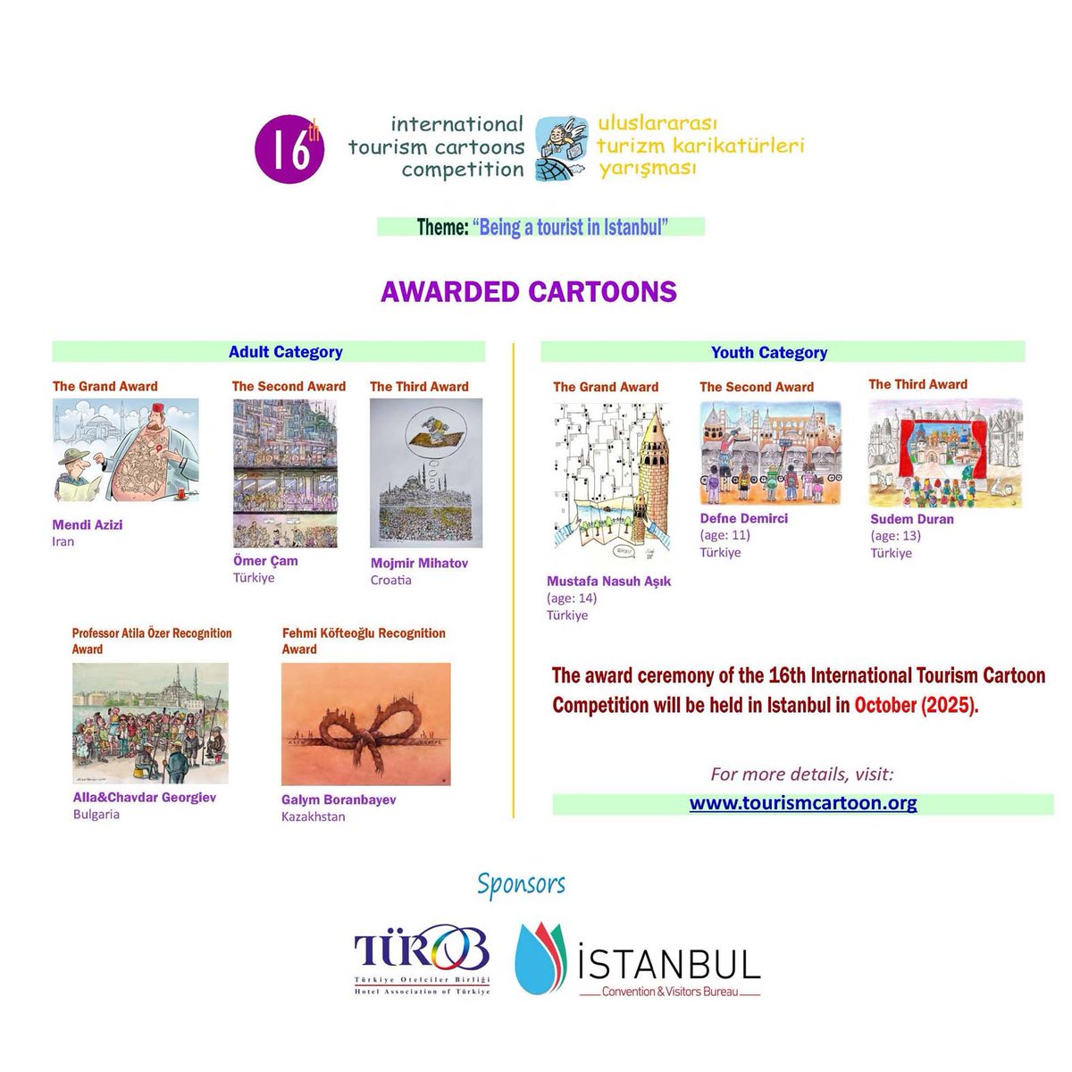 omercam's tweet image. ULUSLARARASI TURİZM KARİKATÜRLERİ YARIŞMASI 2025 yarışmasında "İSTANBUL" konulu karikatürüm İkincilik kazandı. Emeği geçenlere, seçici kurula teşekkür ediyorum. Ödül alan arkadaşlarıda tebrik ediyorum. link:facebook.com/nazmi.kozak?lo…