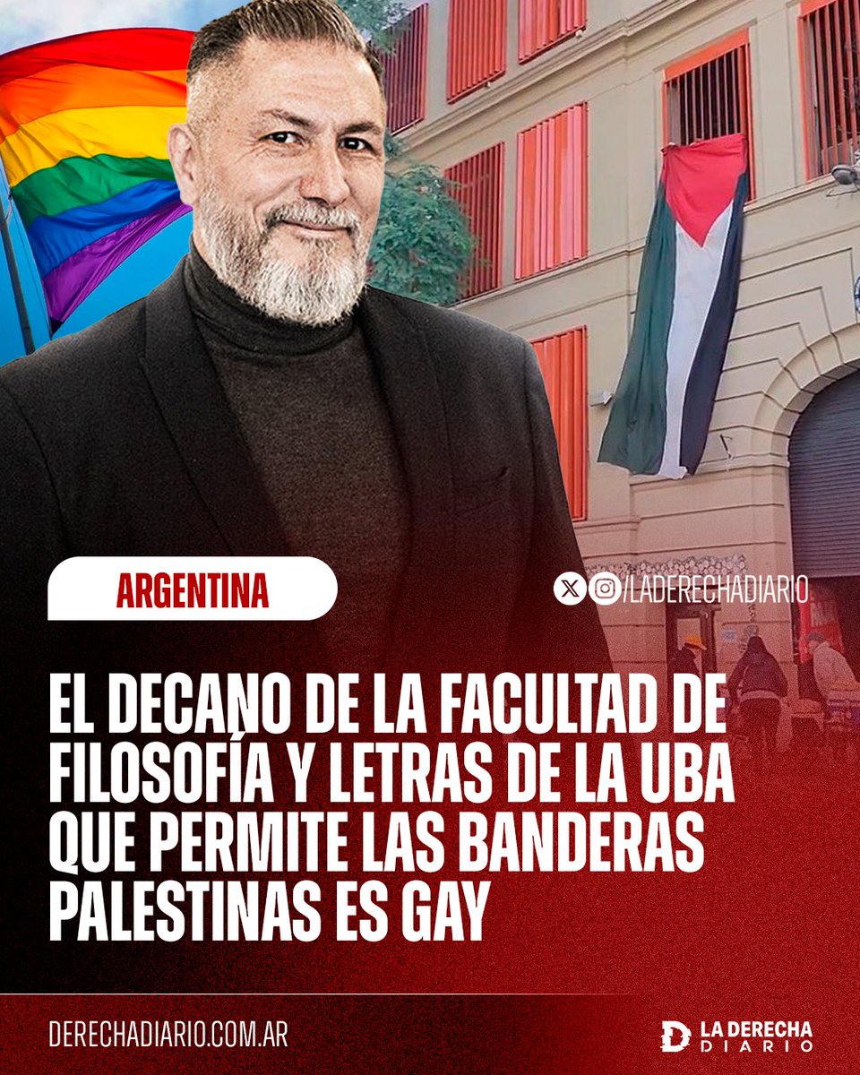 🚨🏳️‍🌈🇵🇸 | En Gaza los musulmanes palestinos lo colgarían en una plaza: El decano de la Facultad de Filosofía y Letras de la UBA que permite colgar banderas de Palestina, Ricardo Manetti, es gay.