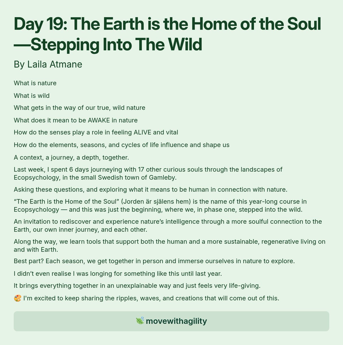 MovewithAgility's tweet photo. Day 19 of the writing journey and what I’ve been up to this past week that led me to rewild so much I dropped my writing streak. https://t.co/Vmm0WdNl2h