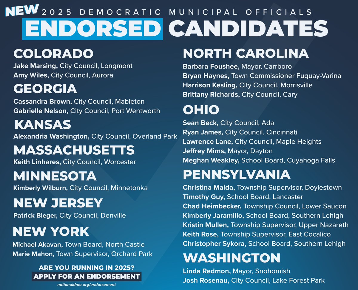 Meet 28 newly endorsed candidates for Mayor, City Council, School Board, and more across 11 states! 

#LocalElectionsMatter