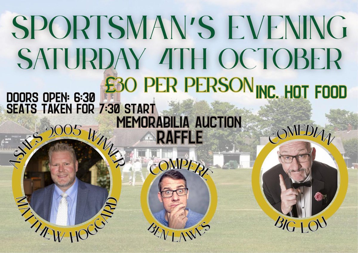 Daisy Hill CC (@dhcc3) on Twitter photo <a href="/GtrMcrCricket/">The Greater Manchester Cricket League</a> <a href="/TheBoltonNews/">The Bolton News</a> <a href="/BoltonFM/">Bolton FM</a> <a href="/BenLawes/">Ben Lawes</a>
Wow what a line up for our 2nd annual sportsman’s evening. A truly stellar line up.
Demand will be high for this event. For table/ticket enquires please drop a message or call into the club. #asheslegend #comedy #goodfood #ale <a href="/GtrMcrCricket/">The Greater Manchester Cricket League</a> <a href="/TheBoltonNews/">The Bolton News</a> <a href="/BoltonFM/">Bolton FM</a> <a href="/BenLawes/">Ben Lawes</a>
Wow what a line up for our 2nd annual sportsman’s evening. A truly stellar line up.
Demand will be high for this event. For table/ticket enquires please drop a message or call into the club. #asheslegend #comedy #goodfood #ale