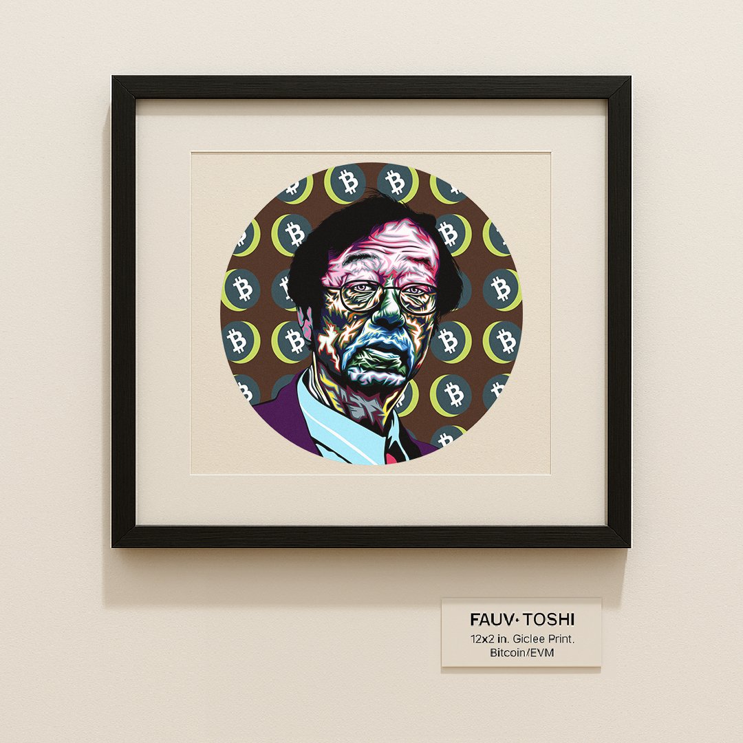 2/  FAUV•TOSHI is an Ordinal/NFT hybrid. NFTs that are actually Inscriptions living forever on Satoshis. Minted on @Base, with onchain metadata, it makes for a unique onchain cross-chain NFT. Rendering high-res art that's print-ready at museum quality, on Bitcoin via EVM.