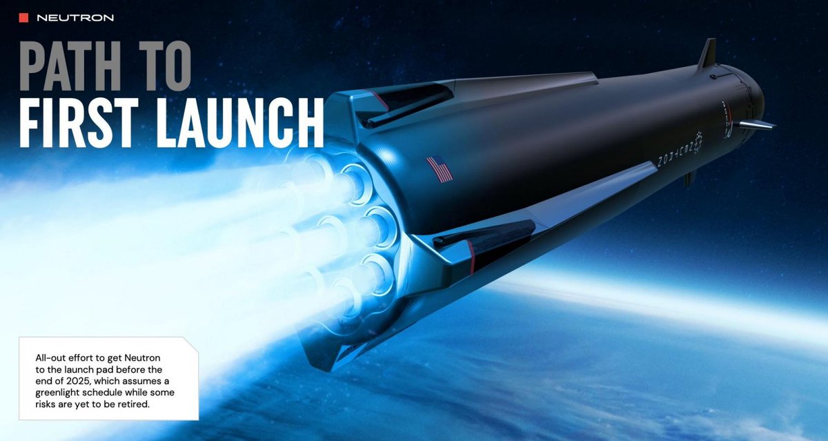 🚨 JUST IN: 

$RKLB said it expects to get Neutron to the launch pad before the end of 2025, which assumes a greenlight schedule, while some risks are yet to be retired.