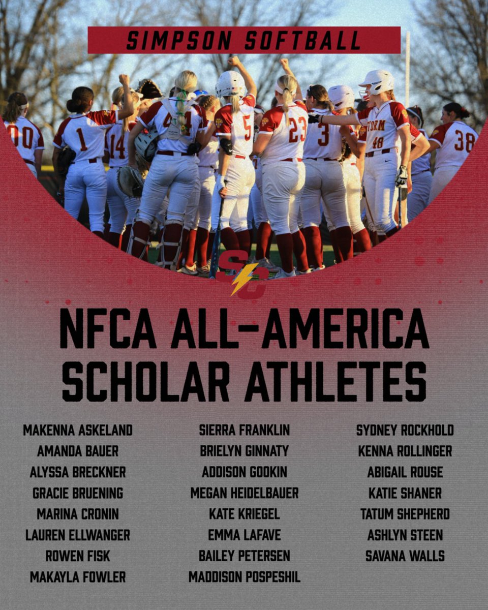 Champions on the diamond, and in the classroom 🏆📚

2️⃣3️⃣ NFCA All-America Scholar Athletes and as a team we finished 15th overall in Division III with a team GPA of 3.741!

🔗 linktr.ee/simpsonsoftball

#rollriversSB #d3softball