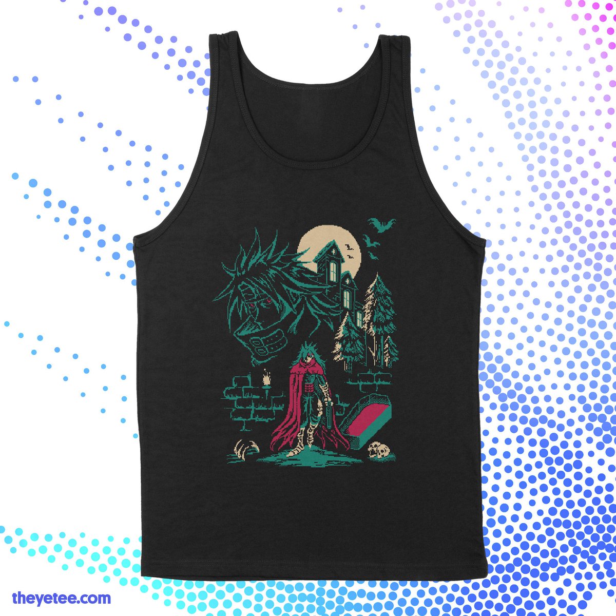 Don't Wake Me Up Inside ⚰️🦇🌕
My #vincentvalentine design is available at <a href="/theyetee/">The Yetee @theyetee.com 🟦☁️🦋</a> only for today August 7th, so get yours before he falls into a deep slumber again!

#finalfantasy7 #pixelart