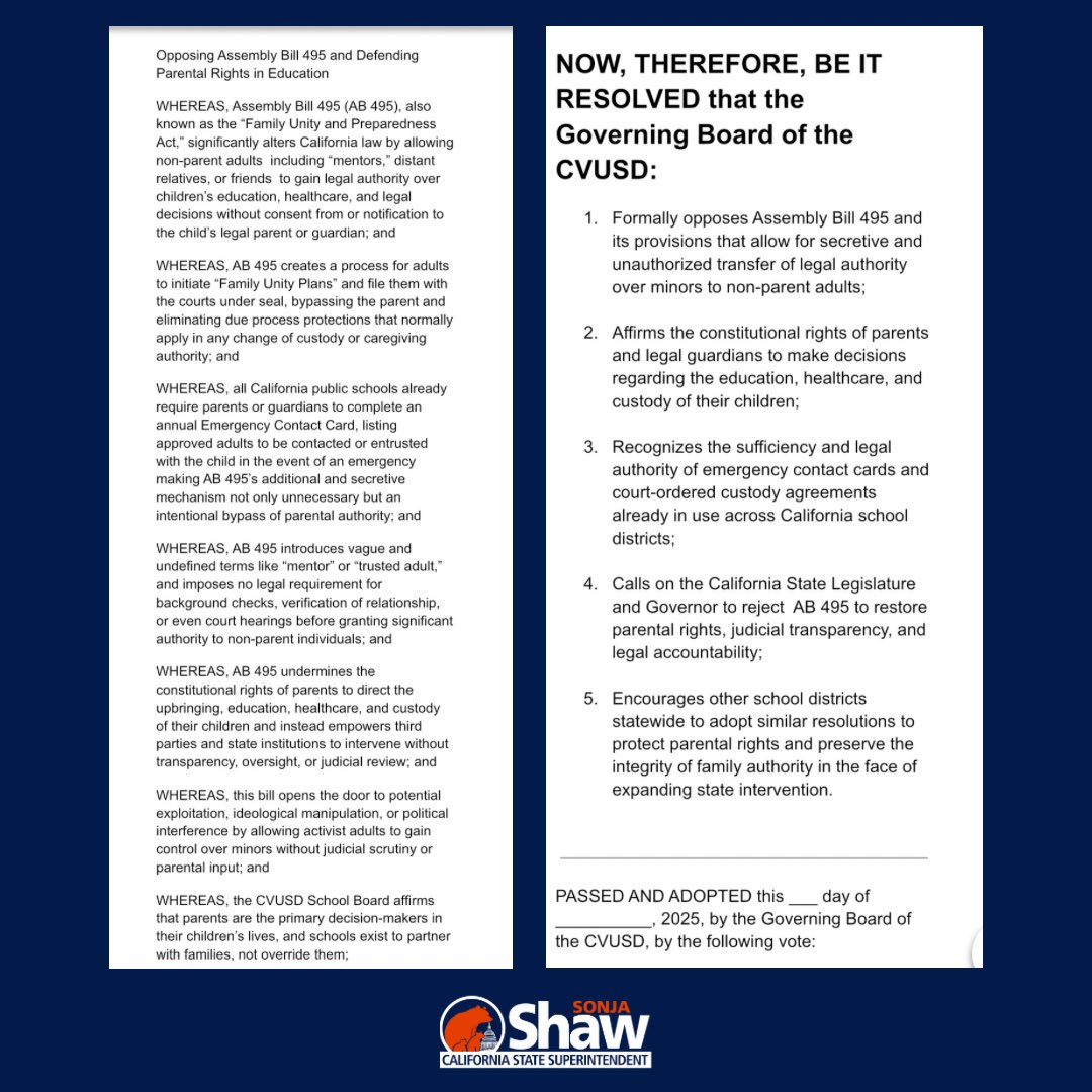 STATE-SANCTIONED KIDNAPPING. A Pedophile’s Dream.
That’s exactly what AB 495 is.

➡️ Unvetted adults
➡️ No court order
➡️ No parental consent

Parents, not predators, not politicians raise kids.
School boards: STEP UP.
I authored a school board resolution.
We all know the CA