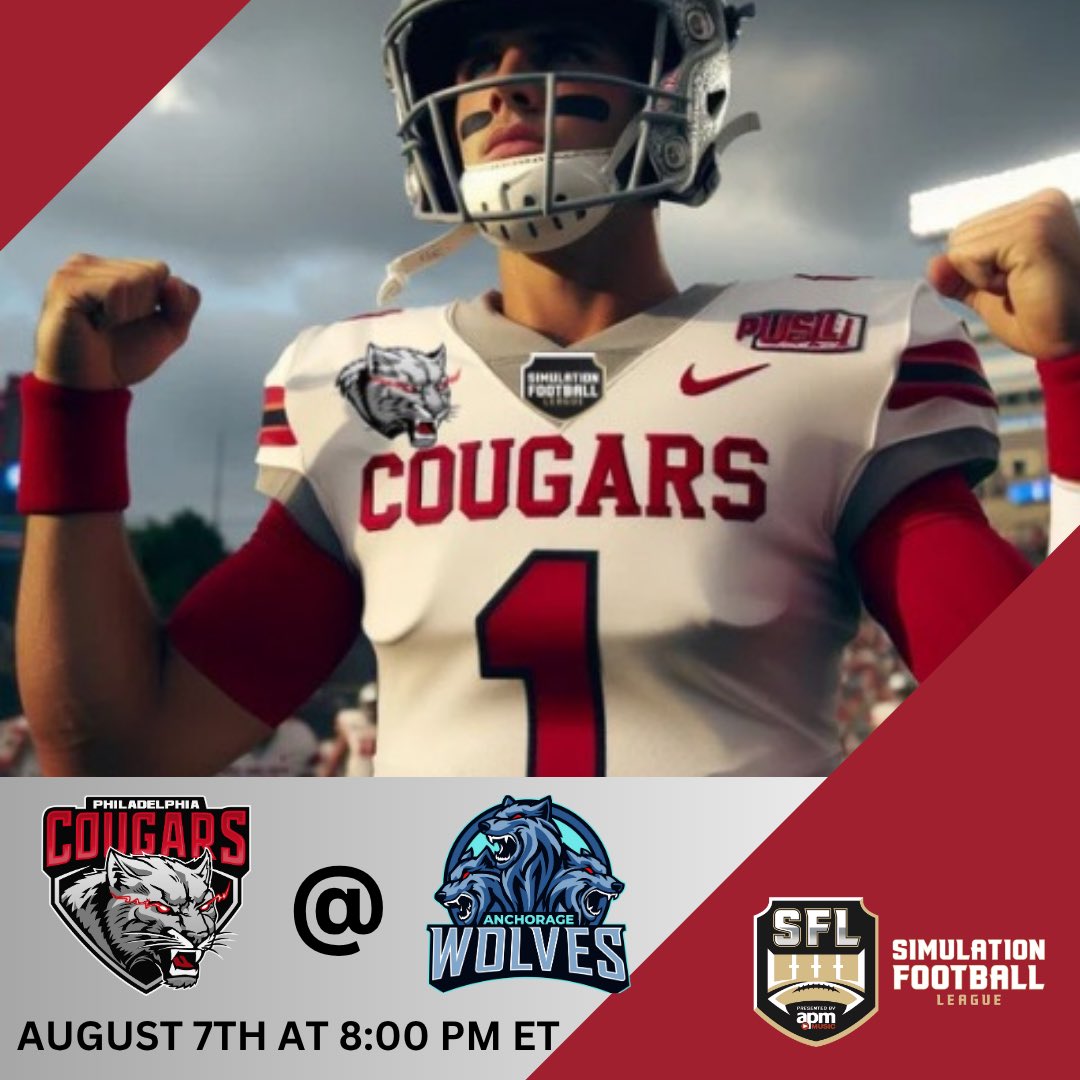 What’s up Cougar Nation? Season 11 of the <a href="/SimulationFLm/">SFLm</a> begins tonight. As your Cougars travel to Alaska to take on the Anchorage Wolves at 8PM ET #CougarNation #Philly #family #SFL