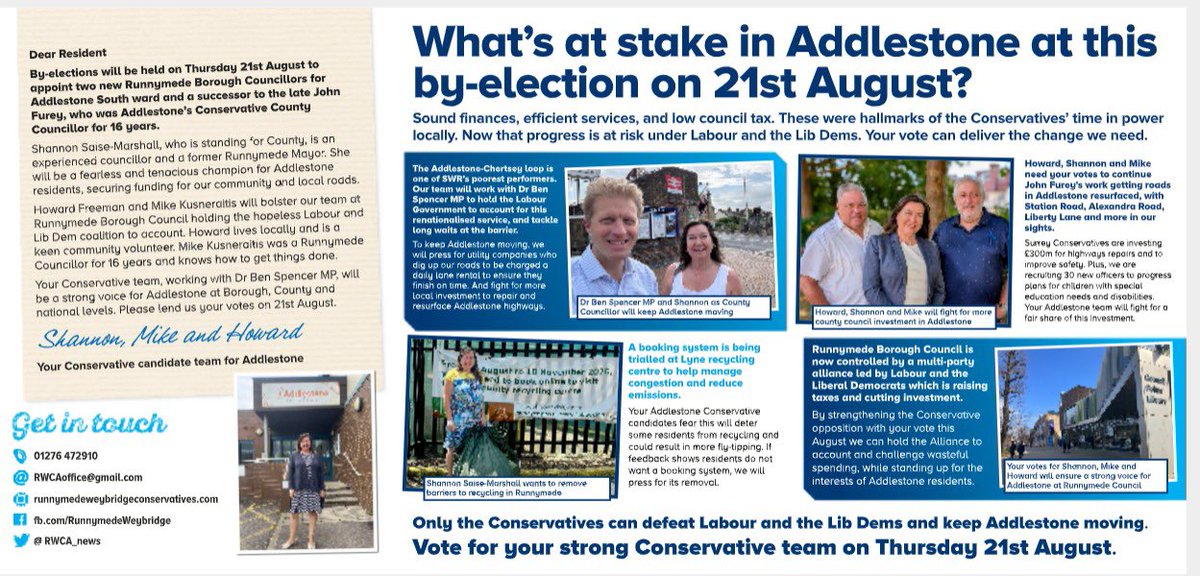 RWCA_news's tweet image. Manifesto for the Addlestone Triple By election, 🗳️ we’re ready to help residents and restore support for Runnymede #VoteConservative