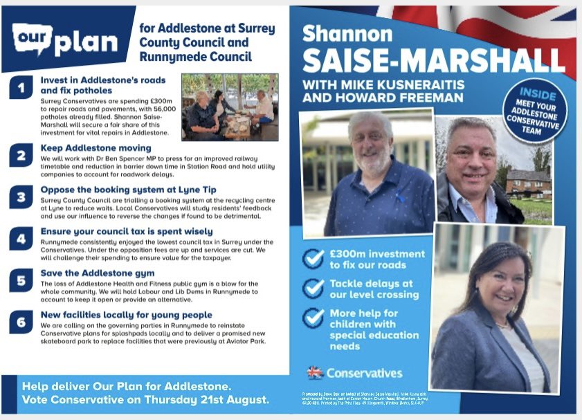 RWCA_news's tweet image. Manifesto for the Addlestone Triple By election, 🗳️ we’re ready to help residents and restore support for Runnymede #VoteConservative