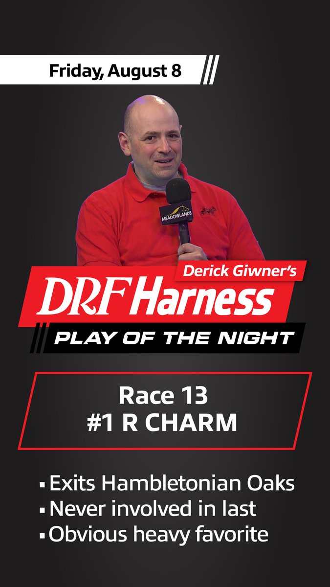 Meadowlands Racing (@themeadowlands) on Twitter photo Tonight's <a href="/DRFHarness/">DRF Harness</a> PLAY OF THE DAY is brought to you by <a href="/HarnessEyeGuy/">Derick Giwner</a>
#playbigm #harnessracing Tonight's <a href="/DRFHarness/">DRF Harness</a> PLAY OF THE DAY is brought to you by <a href="/HarnessEyeGuy/">Derick Giwner</a>
#playbigm #harnessracing