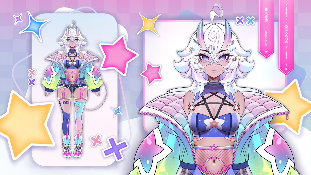 Including all the updates, we hit our milestone so I can reveal the full thing!!

Do you guys like my new design? ❤
✦ . 　⁺ 　 . ✦ . 　⁺ 　 . ✦  
#ModelReveal #ENVtuber #Vtuber