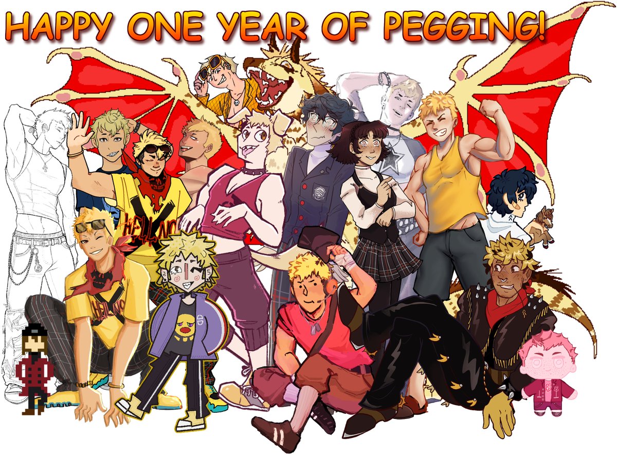 it's the one year anniversary of my public server Peggers United, so i asked everyone (except the mods, who could do any character) to make a ryuji for a big ol' canvas to celebrate! everyone who contributed will be tagged in the replies!!