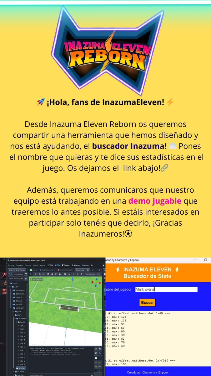 Se agradece cualquier repost!⚡️Buscador Inazuma:

🔗drive.google.com/file/d/1xzbY28…

#InazumaEleven #game #fangame #reposted