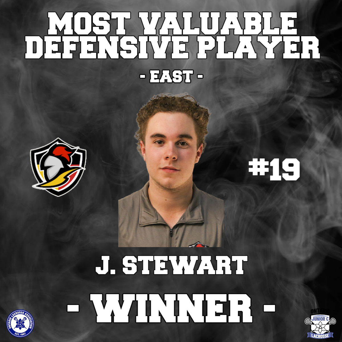 🛡️ Most Valuable Defensive Player – East 🛡️

Congratulations to John Stewart of the Nepean Knights, your 2025 OJCLL Most Valuable Defensive Player for the East Conference.

#OJCLL2025 #NepeanKnights #DefensiveBeast #LaxLife
