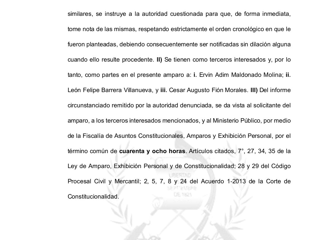 Douglas Cuevas (@dcuevas_gtv) on Twitter photo #Ahora
Por unanimidad la <a href="/CC_Guatemala/">CC Guatemala</a> ordena a la Junta Directiva del <a href="/CongresoGuate/">Congreso Guatemala</a> informar la expulsión de los diputados Adim Maldonado, Cesar Fión y León Barrera del bloque UNE. La Corte amparó provisionalmente a la excandidata presidencial, Sandra Torres. #Ahora
Por unanimidad la <a href="/CC_Guatemala/">CC Guatemala</a> ordena a la Junta Directiva del <a href="/CongresoGuate/">Congreso Guatemala</a> informar la expulsión de los diputados Adim Maldonado, Cesar Fión y León Barrera del bloque UNE. La Corte amparó provisionalmente a la excandidata presidencial, Sandra Torres.