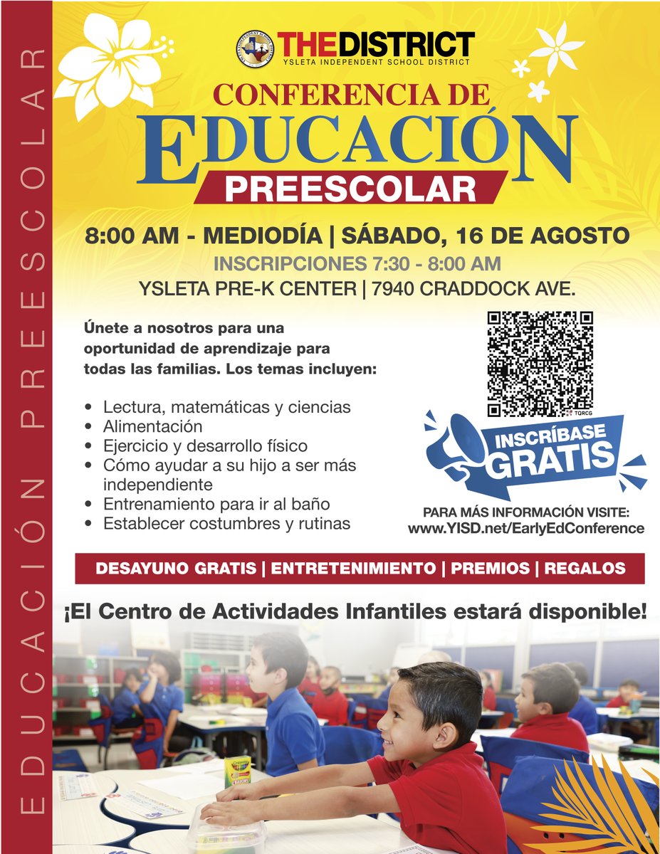 Will you be joining us next Saturday for the Early Education Conference? 📚✨ It all starts at 8 AM at Ysleta Pre-K! Come learn, connect, and grow with sessions on reading, math, nutrition &amp; more—plus free breakfast, entertainment, and giveaways! #THEDISTRICT