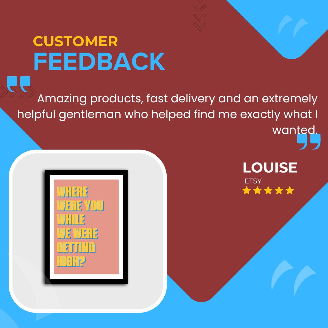 ✨ Feedback Friday ✨

“Amazing products, fast delivery and an extremely helpful gentleman…” – Louise 💫

She found her Champagne Supernova - I found a top-tier review.

From £6 👉 maadweb.co.uk

#FeedbackFriday #OasisPrints #MaadWeb #HappyCustomers #WallArtWithHeart