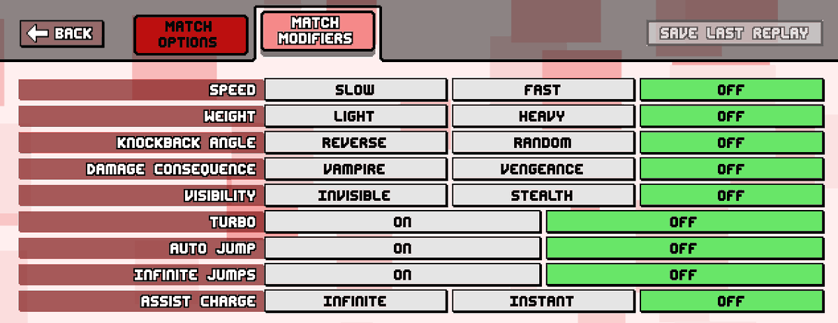 New patch out now! Featuring:
︀︀
🎉 Match Modifiers (Turbo Mode, Infinite Assists and more!)
︀︀🤖 Enemy CPU buffs
🎙️ Announcer fixes
🔧 More API tools for custom creators
🐋 and Orcane can wall jump! :D