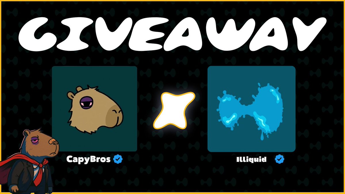 New X Collaboration &amp; Giveaway! 🐾         

CapyBros X <a href="/Illiquid_nft/">ILLIQUID</a>  has teamed up to bring exclusive spots for our holders on Discord!         

Still love BurgerCapy? We’re giving away 1 GTD &amp; 2 FCFS spots on this tweet!          

Follow us + <a href="/Illiquid_nft/">ILLIQUID</a> 
Like + RT + Tag a
