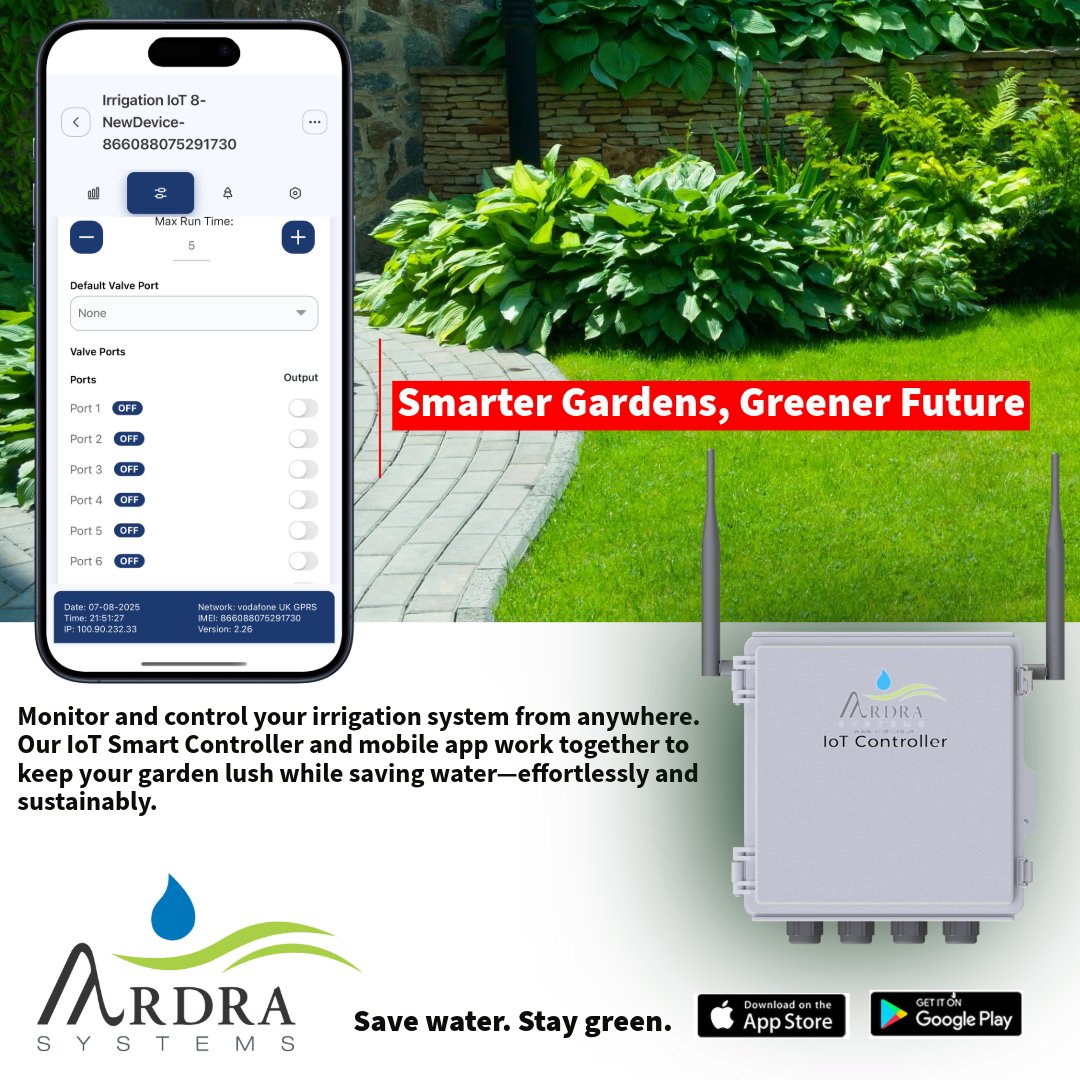 🌿 Smart Gardening in Action
Control your irrigation with just a tap! Our IoT controller and app help you save water and keep your garden lush, green, and thriving—automatically. 💧📱🌱
#SmartIrrigation #GreenTech #IoT #SustainableLiving #GardenGoals