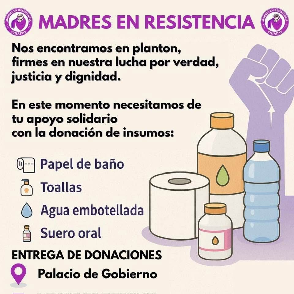 Madres buscadoras de Chiapas piden víveres a 4 días de estar en plantón frente a palacio de Tuxtla Gutiérrez, Chiapas. Varias de ellas ya han enfermado. Hoy pasó con Selsi, hermana del desaparecido, Hamilton.