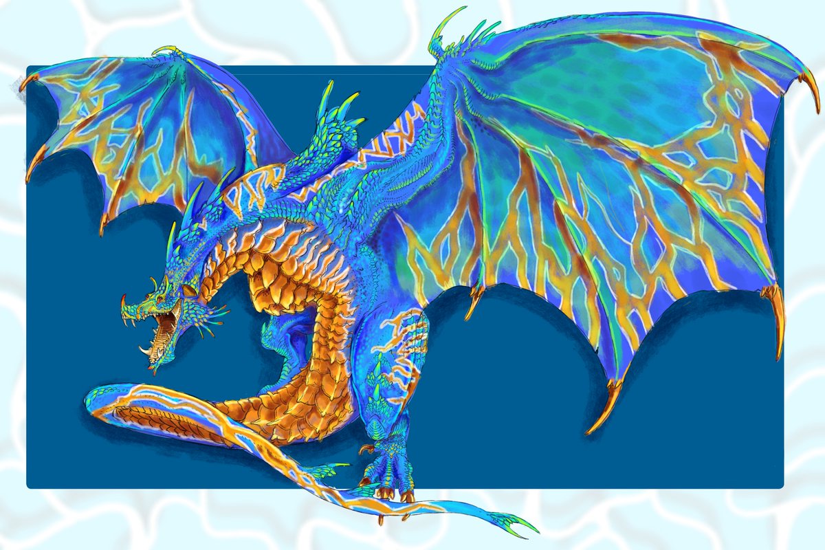 ImpStupid's tweet photo. Alpkani, A tropical Flying Wyvern that spews boiling hot streams of Water! Not a part of any project, mostly just a colored Doodle i guess. https://t.co/AScblwZ05D