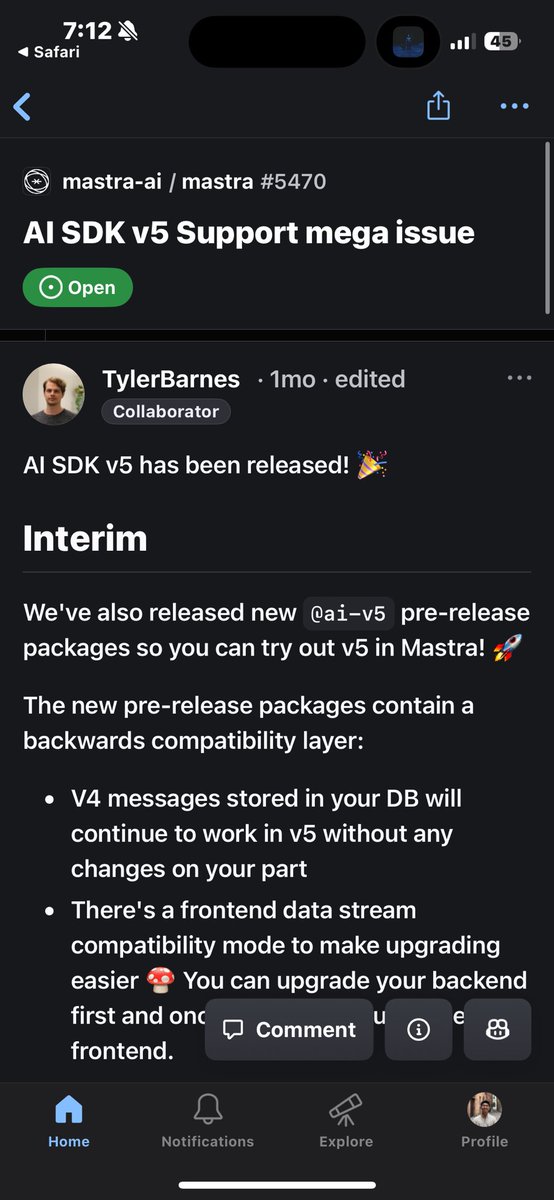Hey Mastra team, do you have any estimates on when Mastra will be compatible with AI SDK 5? 

I want to work on gpt-5 with Mastra but it’s only on AI SDK 5. I’m hoping this is a high priority on the roadmap! 

<a href="/mastra_ai/">Mastra</a> <a href="/abhiaiyer/">Abhi Aiyer</a>