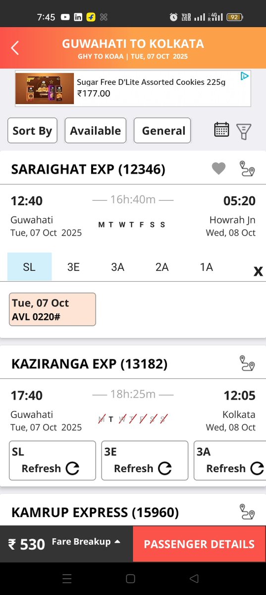 durjoyku's tweet photo. Indian Railway posted transperancy in ticket booking few months ago &amp; this is the actual situation on the opening day of a particular route, available seats only 220, 176, 26 &amp; 6. Are you keeping tickets for agents and quota ? @RailMinIndia @RailwaySeva @ashwini https://t.co/AChgexJyJ0
